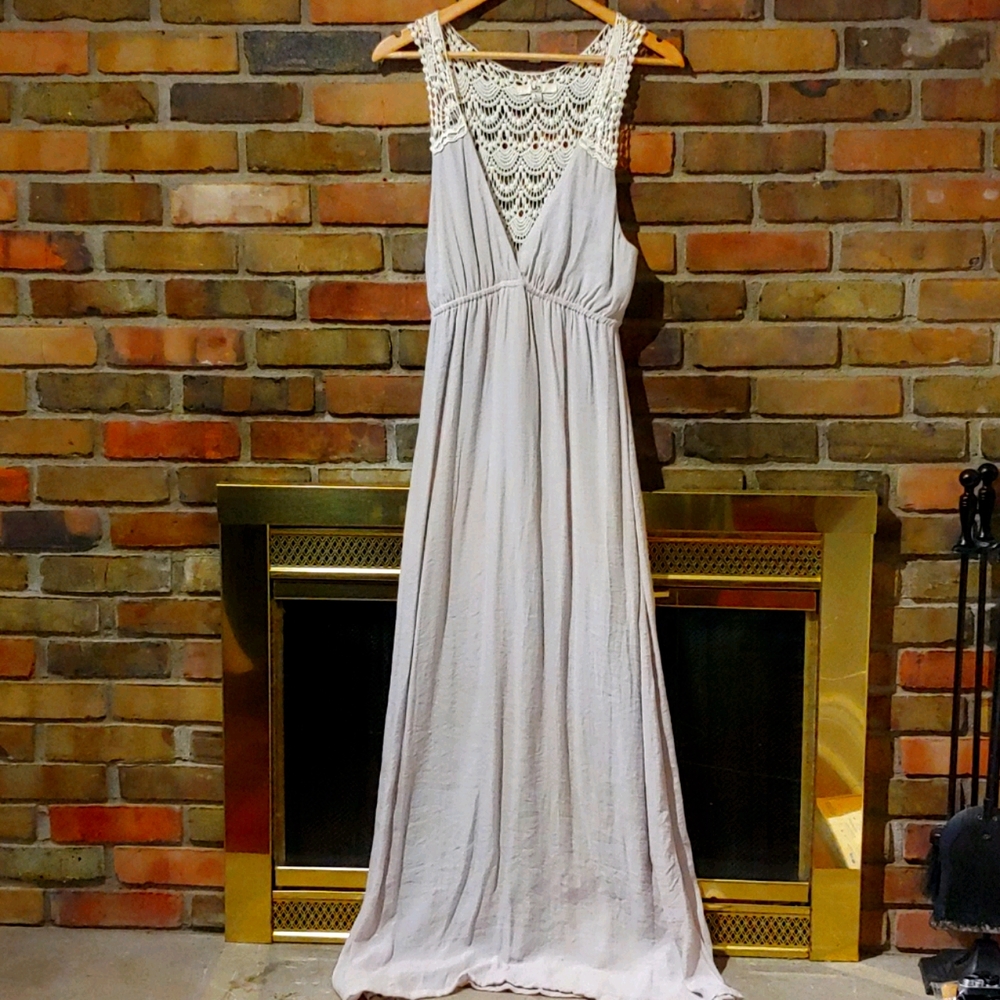 Ya Los Angeles Crochet-Back Gauze Maxi Dress